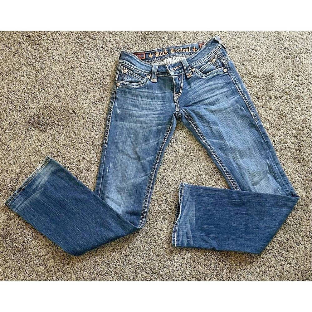 Rock Revival Patti Boot Jeans Womens 27 Blue Used Distressed